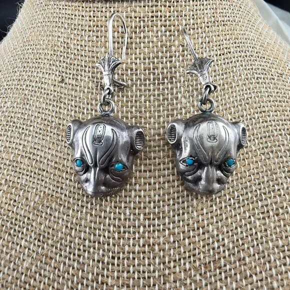 Sterling Silver Egyptian Sekhmet Bastet Cat Earrings Marked - Picture 7 of 10